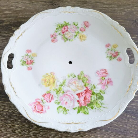 Vintage Mismatched Shabby Chic 2-Tiered Dessert Stand Hand-Painted Floral - Picture 4 of 16